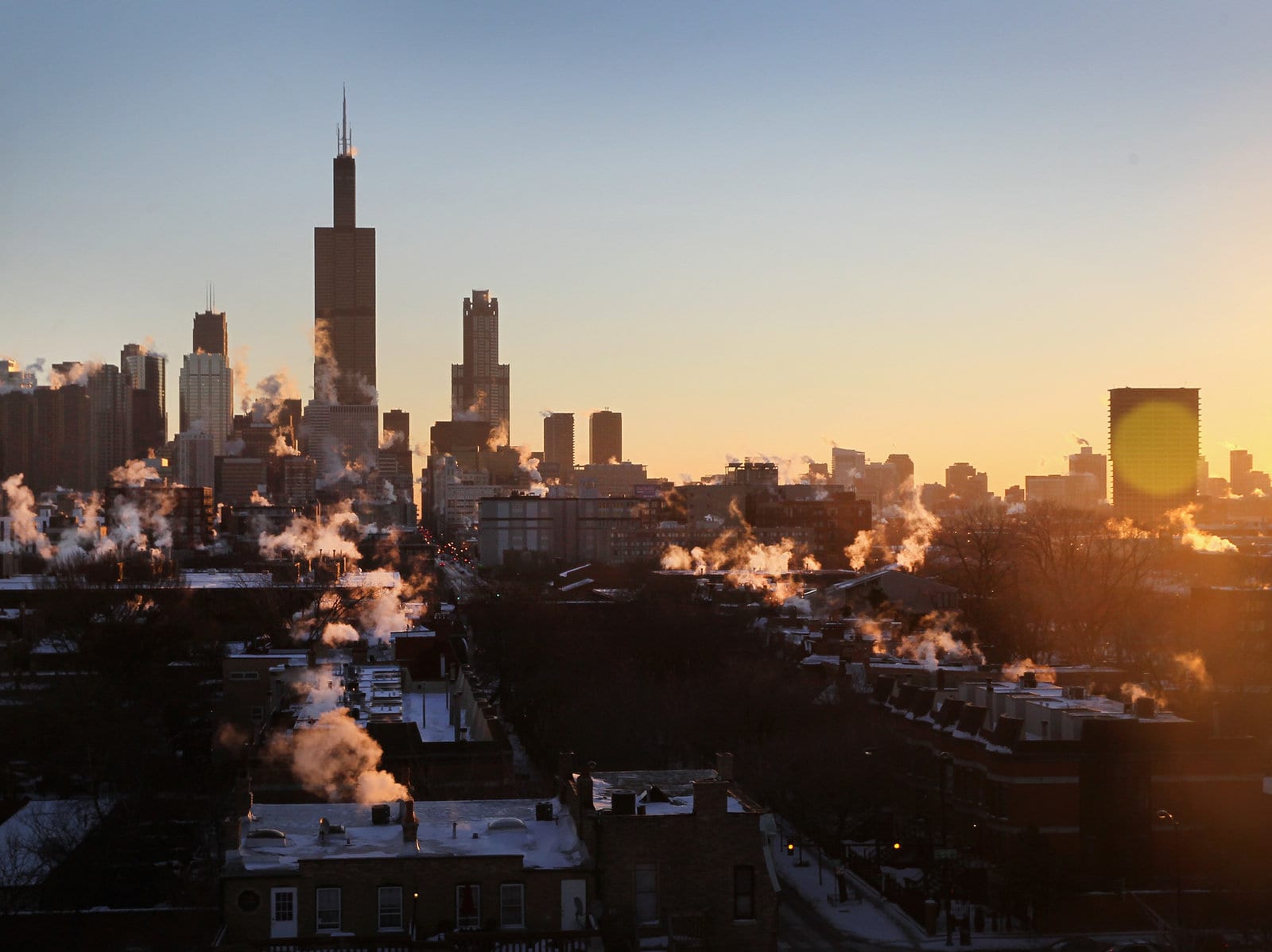 Downtown chicago during sunrise. Photo by Scott Olson-Getty Images